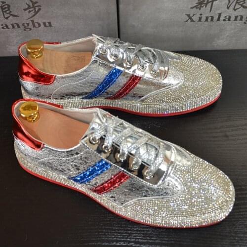 Men Hip Hop Luxury Brand Trainers shoes Runway Designer Sneakers Patent Leather red Red bottom Rubber Gold Silver Casual shoe