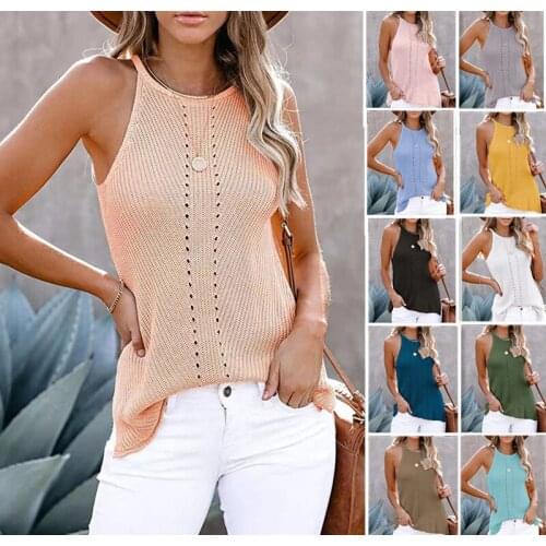 Summer Solid Color Knitted Tank Tops Womens Sleeveless Off Shoulder Casual Loose Fashion Party Tank Tops Sexy