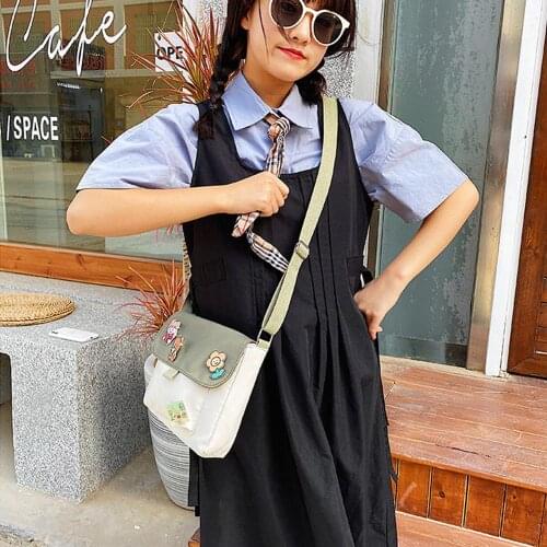 Female Multi-purpose Canvas Shoulder Bags Girl Cute Cartoon Bear Messenger Bag School Bags Cartoon School Bags for Children Gift