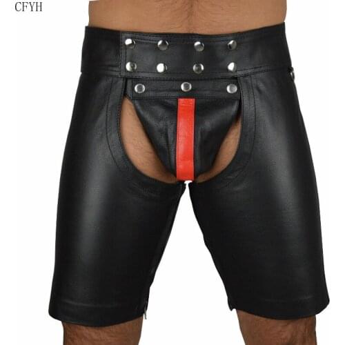 Man High Waist Hipless Punk Style Wetlook Shorts Leather Underpants Calzoncillos Ropa Hombre Exotic Apparel Short Pants