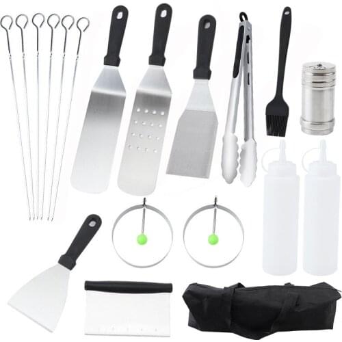 16pcs/set Barbecue Tool Set Stainless Steel Ketchup Bottle Teppanyaki Steak Frying Pan Spatula Combination Tool GQ