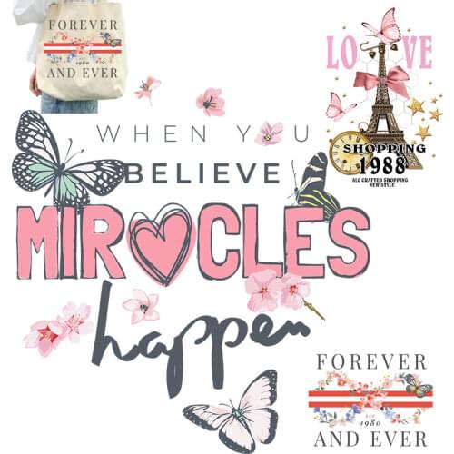 Butterfly clothes Tower Patches for clothing Washable Stickers Printed Decoration Heat Transfer PVC Patch