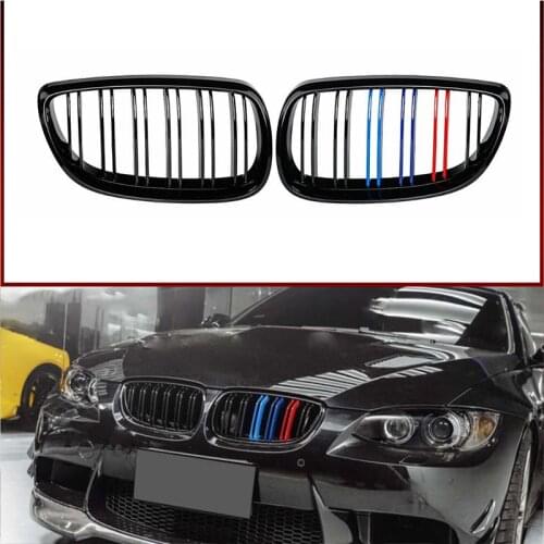New A Pair Gloss Black Car Dual Line Front Bumper Kidney Grille Grills For BMW E92 E93 3-Series M3 Coupe Convertible 2006-2009