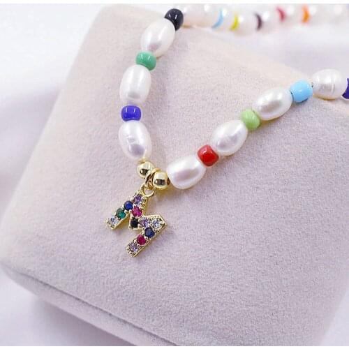 2020 New Natural Pearl Letter Choker Necklace/Bracelet Women Baroque Pearl Initial 26 Alphabet Name Pendant Rainbow Jewelry Gift