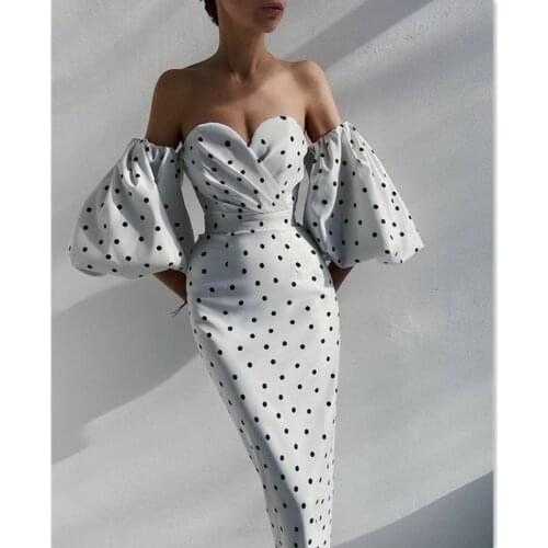 2021 New Hepburn Style High Waist Sexy Tube Top Dress Cross-border Autumn and Winter Womens Polka Dot Print Dress