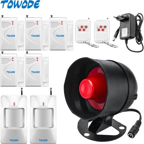 TOWODE Upgraded Standalone Wireless Siren Horn Alarm System 433Mhz Home Safety Motion Detecion Door Window Open Alarm Kit