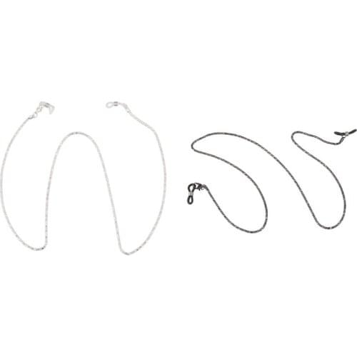 2 Pcs Reading Glasses Spectacles Sunglasses Metal Chain 56Cm Long Neck Cord,Strap, Black & Silver