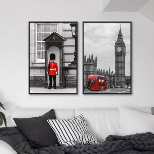Big Ben Photo London Guard Photography Posters and Prints London Wall Art Canvas Painting Red & Black Pictures Home Wall Decor