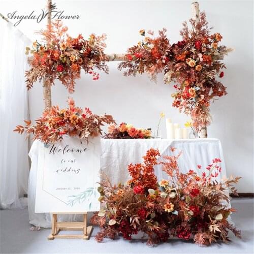 Customized Golden Flower Row Artificial Floral Arrangement Wedding Arch Hall Background Decoration Road Lead Corner Flower Wall