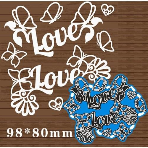 98*80mmLOVE LOVE BUTTERFLY Metal Cutting Dies and Stamps Stencil for DIY Scrapbooking Photo Album Embossing Paper Card