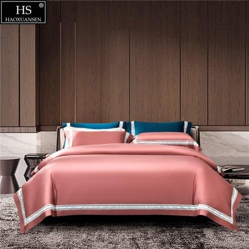 Purplish Red Water soluble lace Design Pure Cotton Fabric 4 Pieces Bedding Sets Nordic Style Duvet Cover Pillowcase Bed Sheet