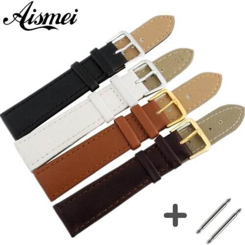 Watchbands Genuine Leather WatchBand Stainless Steel Buckle Clasp watch band leather strap 12,14, 16,18,20,22,24mm