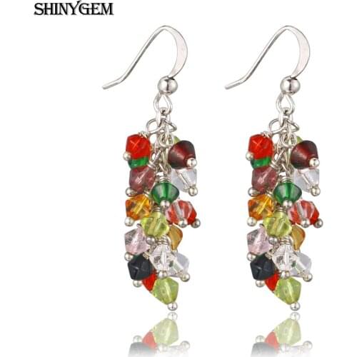 ShinyGem 4mm Geometric Glass Crystal Earrings a Pair Elegant Handmade Grape Shape Drop Long Earrings Fashion Jewelry For Women