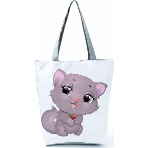 Lovely Cat Printed Handbag Simple Fashion Shoulder Bag Pretty Beach Bag High Capacity Tote Portable Shopping Bag Eco Womens Bag