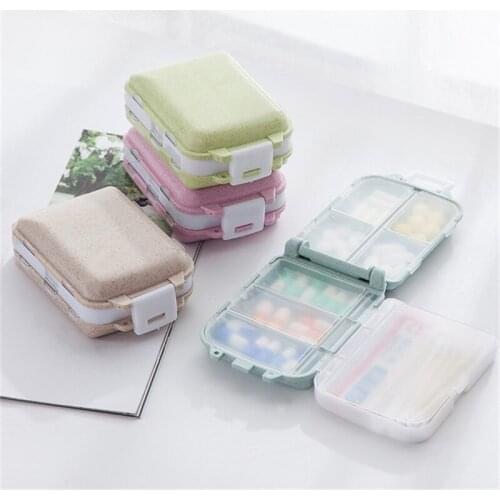 Pill Box Wheat Sealed 10 Grids Pill Container Organizer Health Care Drug Travel Divider 7 Day Pill Storage Bag Travel Pill Case