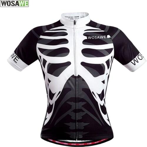 WOSAWE Skeleton Cycling Jersey Polyester Quick Dry Short Sleeve Bike Jersey Mallot Ciclismo Hombre Verano