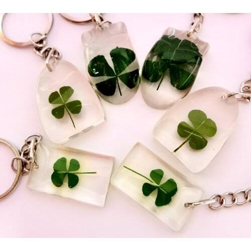 YQTDMY 10 pcs Personalized real four leaf clovermixed style charming keychain
