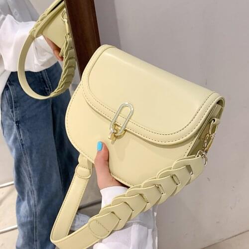 Women Fashion Luxury Leather Shoulder Bag Small Braided Strap Crossbody Handbags Female Messenger Brand Designer Saddle Bags
