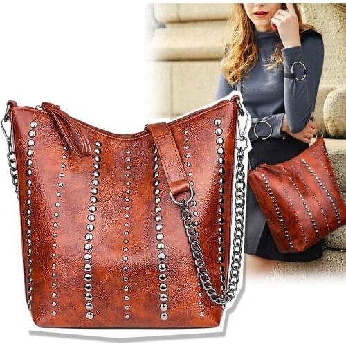 Women Bucket Bag Retro Designer Studded Handbag Leather Shoulder Bag Crossbody Shopping Bags Totebag for Mothers Day Gifts