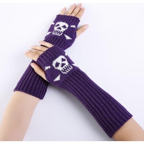 Women Gloves skull Stylish Hand Warmer Winter Gloves Women Arm Crochet Knitting Hollow Heart Mitten Warm Fingerless Gloves