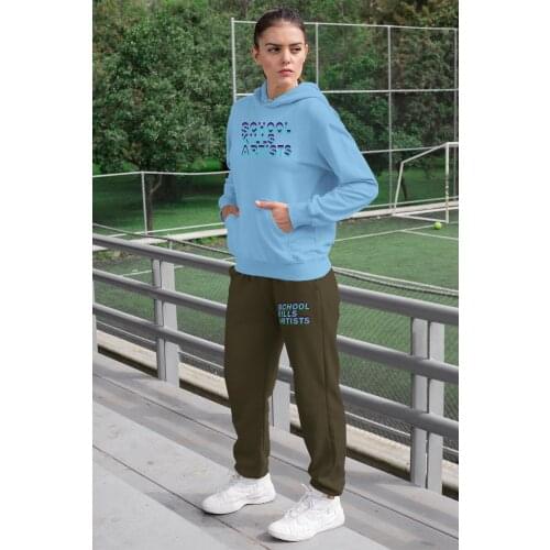 Angemiel Wear School Lion Women Tracksuit Set Blue Hooded Sweatshirt Green Sweatpants