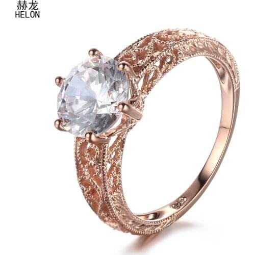 Solid 10k Rose Gold 100% Genuine 1.6ct AAA Graded Cubic Zirconia (CZ) Filigree Engagement Ring For Women Vintage Women Jewelry