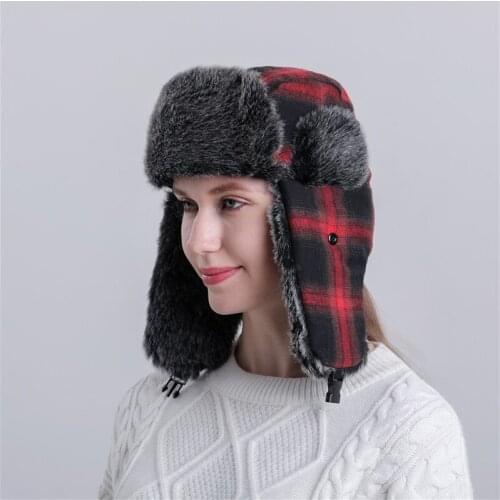 Winter hats For Mens Women Bomer hat Russian Ushanka Hat Thicker Plaid Earflap hat Fur Trapper Warm hat