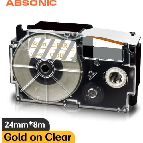 Gold on Clear 24mm Printer Ribbon XR24XG for Casio XR-24XG Label Tape Compatible for Casio Label Maker KL-820 KL-7000 CW-L300
