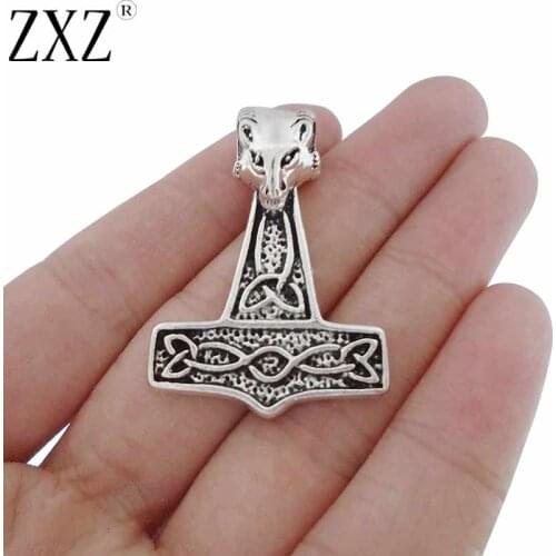 ZXZ 5pcs Viking Mjolnir Thors Hammer Ram Head Celtics knot Charms Pendants for Necklace Jewelry Making Findings