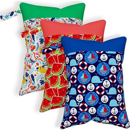 1PC Reusable Waterproof Fashion Prints Wet Dry Diaper Bag Double Pocket Cloth Handle Wetbags 30*40CM Wholesale