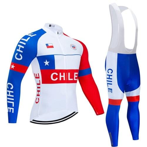 2021 Team Chile Mens Long Cycling Jersey 9D Set MTB Uniform Bicycle Clothing Breathable Bike Clothes Wear Ropa Ciclismo Maillot