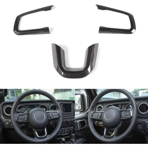 YAQUICKA Car Steering Wheel Decoration Bezel Cover Car Styling Stickers For Jeep Wrangler JL 2018 UP New 3Pcs/set