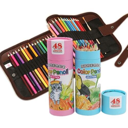 48 Colors Safe Non-toxic Lead Water Soluble Colored Pencil Watercolor Pencil Set with Pen curtain For Write Drawing Art Supplies