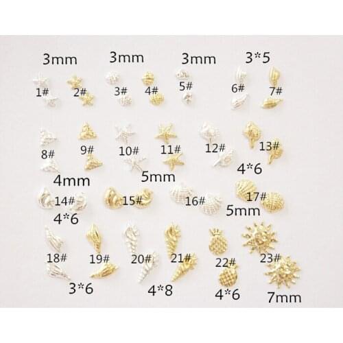 500pcs/pack Japan Nail Art Ocean Style Starfish Shell Conch Sun Pineapple Metal Accessories for Women Photothera Nail Polish DIY