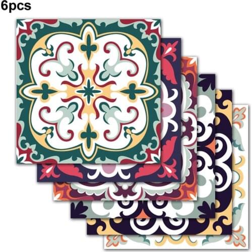 6PCS Nordic Style Retro Tile Sticker 20*20cm Bathroom Kitchen Waterproof Wall Sticker Home Decor Floor Art Mural #CW