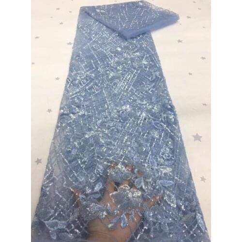 African Lace Fabric 2021 High Quality Sequins French Lace Fabric Sewing sky blue Nigerian Lace Fabrics For Wedding Dress