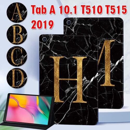 Tablet Case for Samsung Galaxy Tab A 10.1 Inch 2019 T510/T515 PU Leather Black Marble Series Stand Cover for SM-T510/T515