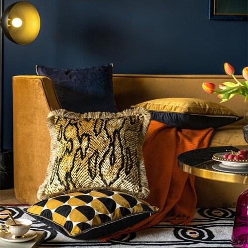 Snake Skin Pattern Pillow Case Cushion Cover Geometric Cojines Decorativos Para Sofa Gold Throw Pillows Tassel Cushions Coussin
