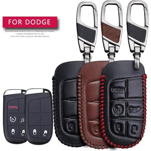KUKAKEY Remote Smart Car Key Case Cover For Dodge Journey Charger Challenger Caliber RAM Nitro Leather Keychain Key Holder Cover