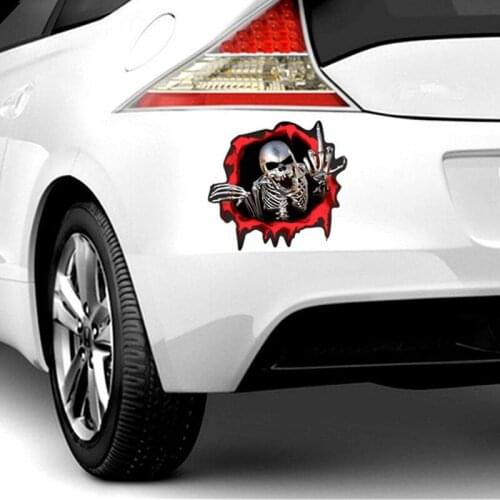 For 15*14CM Auto Car Body Window Creative 3D Skeleton Skull Bullet Hole Sticker Car-Styling Decals Motorcycle Stickers