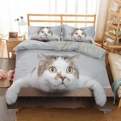 Home Textiles 2/3 Pcs Funny Cat Printing Duvet Cover King Size Double Bedding Set Queen Cute Pattern Quilt Cover with Pillowcase