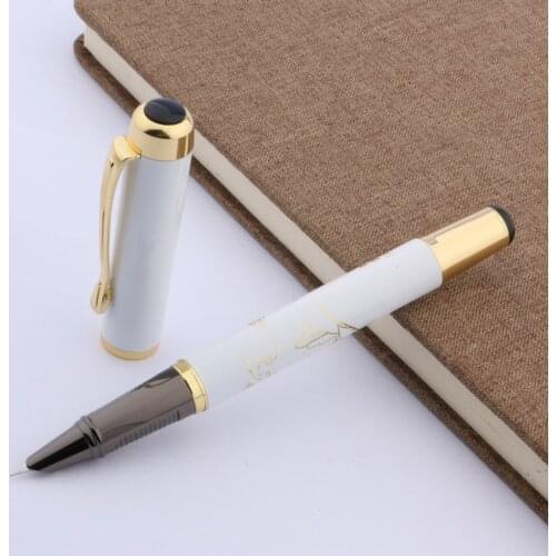 Hot Sale White Painting Gun Black Golden Trim Office Metal Rollerball Pen