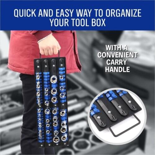 K1KA 80 pcs Durable Heavy Duty Socket Organizer Tray Quality Socket Holders Socket Rails with Blue Clips