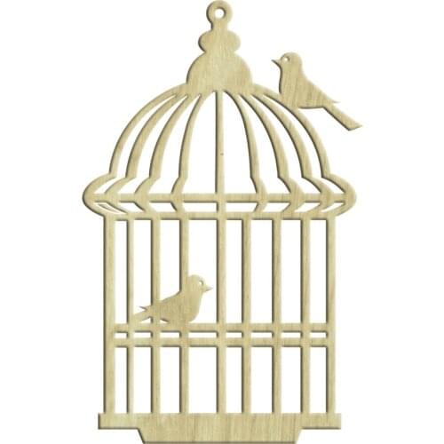 KD198 Cage and Bird Wooden Package Ornament, Can Be Painted Package Ornament