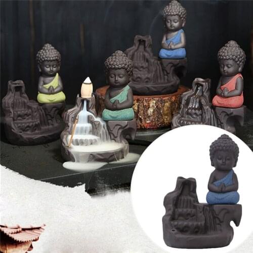 Ceramic Little Monk Smoke Backflow Cone Censer Holder Incense Burner Decoration