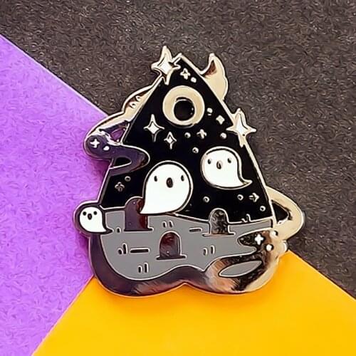 Cute Ghost Ouija Cemetery Enamel Brooch Pin Backpack Hat Bag Collar Lapel Pins Badges Women Mens Fashion Jewelry Accessories