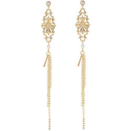 Earings for women 2021 retro metal hollow carved earrings long stainless steel 14K gold plated Chain earring
