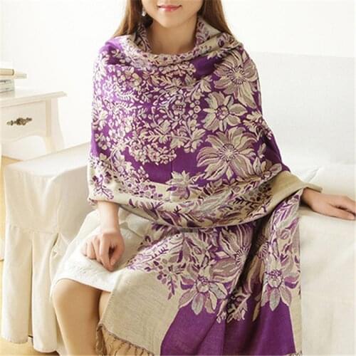 Fashion Womens Retro Ethnic Style Flower Pattern Tassels Long Warm Shawl Pashmina Scarf Gift For Women