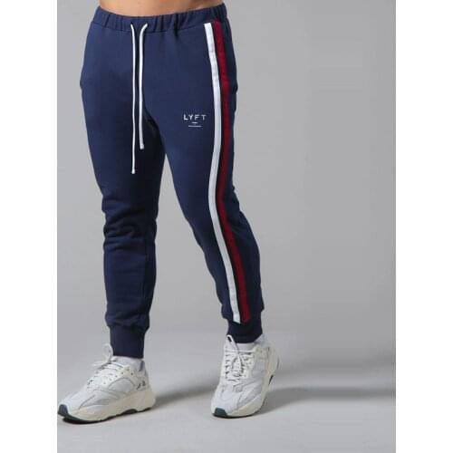 Men Running Sweatpants Cotton Side Striped Skinny Joggers Pants Gym Fitness Sports Trousers Male Bodybuilding Training Bottoms