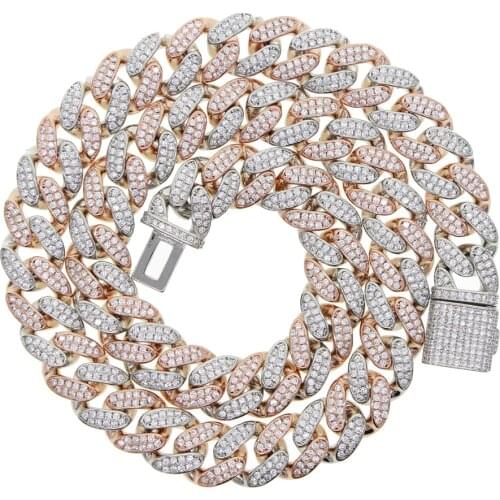 High quality hip hop bling men boy jewelry classic 5A CZ cubic zirconia iced out bling two tone cuban necklace